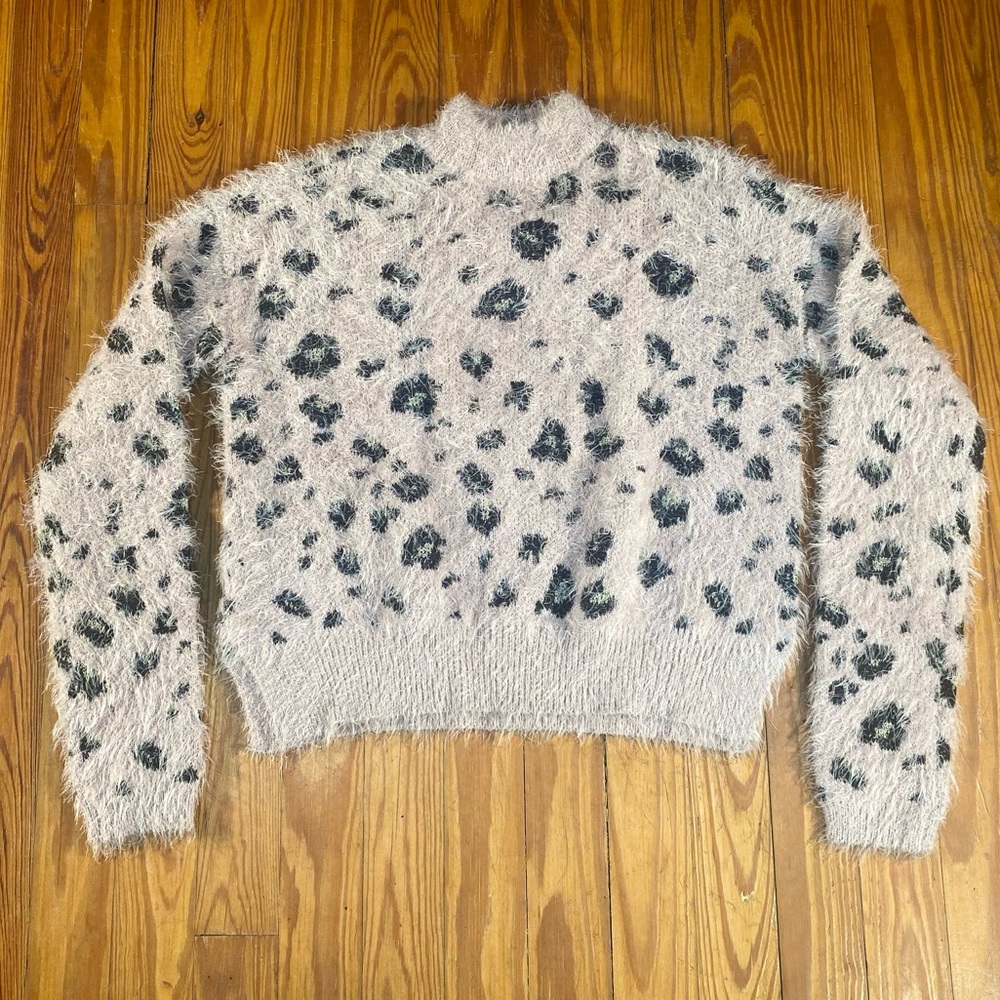 Candie’s Long Sleeve Crew Neck Sweater XS Pink/Black Animal Print